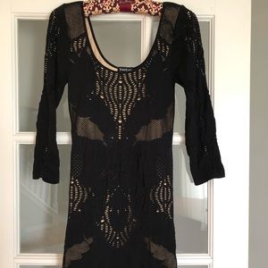 Bebe bodycon black/nude lace dress size M/L